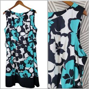 Dressbarn Dress Plus 18W Floral Sheath Blue Party Hibiscus Professional
